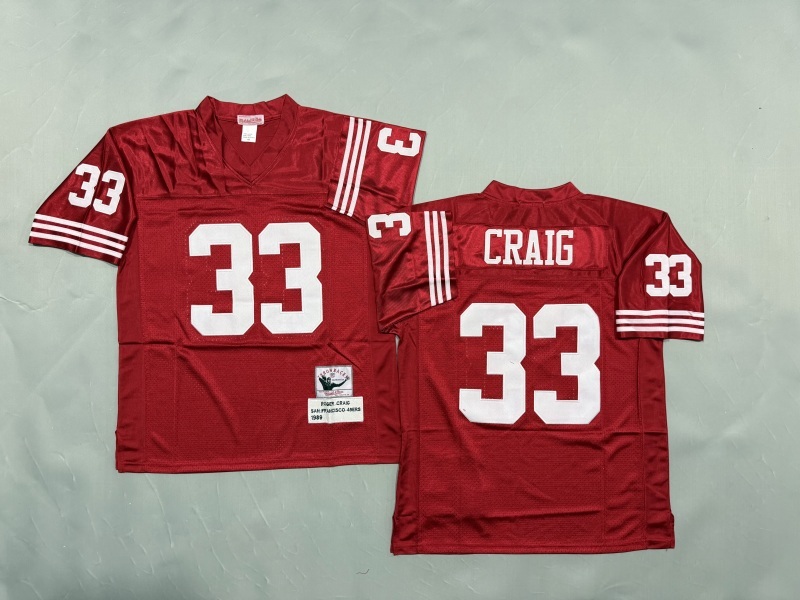 Men 2025 San Francisco 49ers #33 Craig red Throwback Limited NFL Jersey style 001